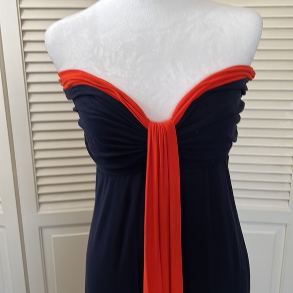T-bags navy and orange color-block strapless maxi dress - Picture 2 of 9